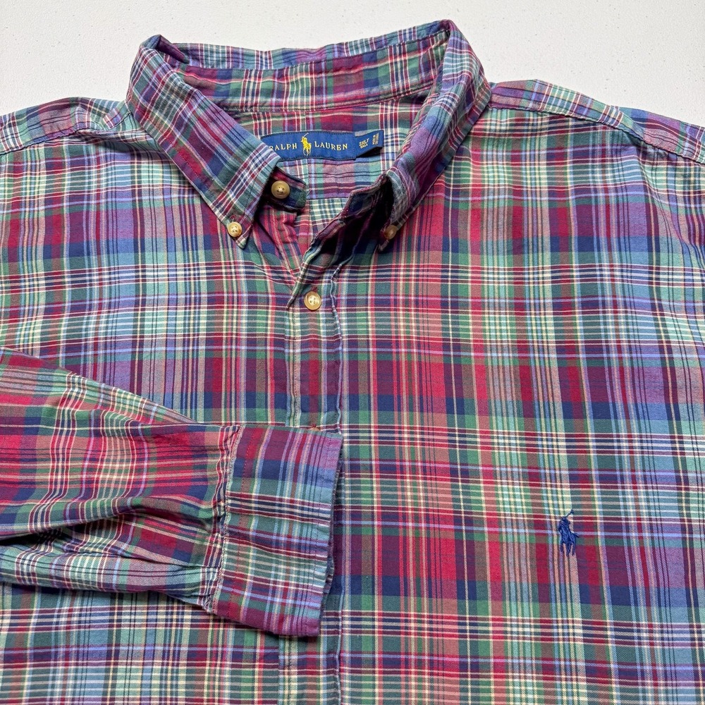 Ralph Lauren Shirt Mens 3XLT Tall Red Blue Plaid Button Down Long Sleeve Pony